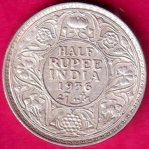 British India King George V 1936 Half Rupee Silver Coin SK 585